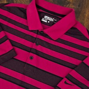 Nike Golf Tour Performance Polo Shirt Mens Medium Pink Black Striped Dri-FIT